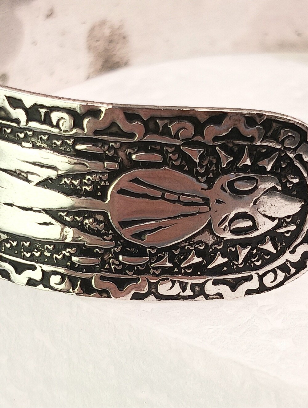 Mexican Tribal Southwestern Sterling Silver Bracelet 19.3g 3/4 Inch High